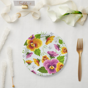 Prato De Papel Padrão floral amarelo e rosa