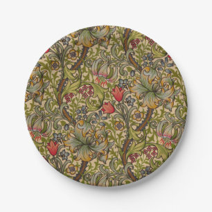 Prato De Papel Padrão Floral Antigo Lírio Dourado de William Morr