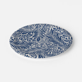 Prato De Papel padrão floral azul com folhas e flores diversas