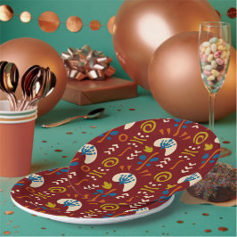 Prato De Papel Padrão Floral Boho de Verão Étnico Vermelho