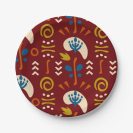 Prato De Papel Padrão Floral Boho de Verão Étnico Vermelho