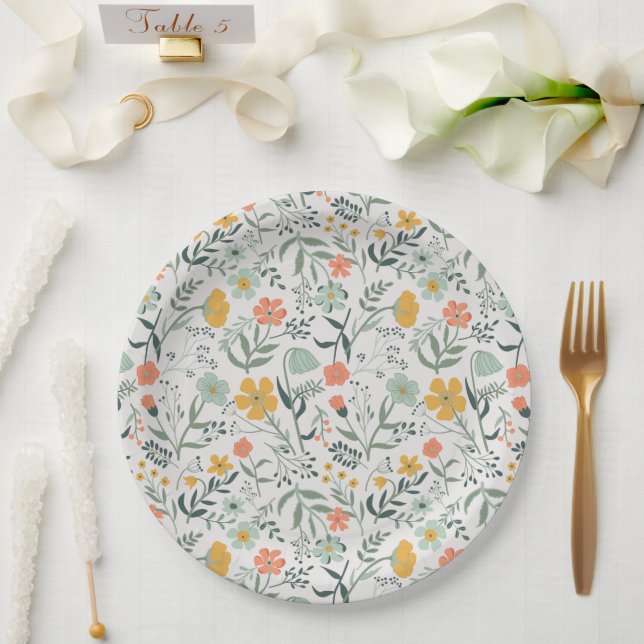 Prato De Papel Padrão Floral Botânico Bonito (Casamento)
