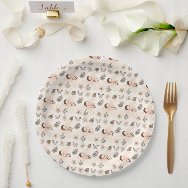 Prato De Papel Padrão Floral Celestial Boho (Casamento)
