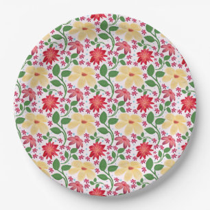 Prato De Papel Padrão Floral Colorido Sem Costura Flor Brilhante