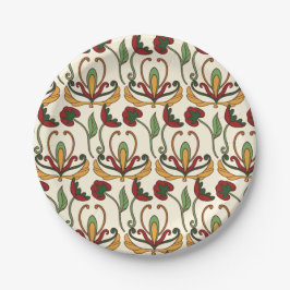 Prato De Papel Padrão floral contínuo com vermelho e amarelo