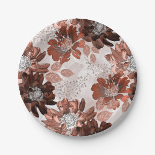 Prato De Papel Padrão floral da cinza marrom-aquarela.