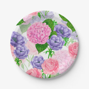 Prato De Papel Padrão floral de aquarela