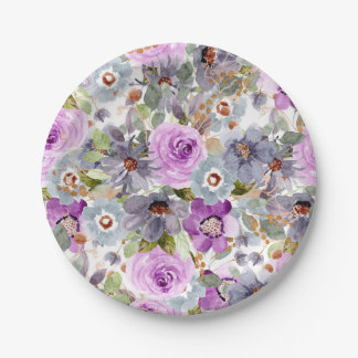 Prato De Papel Padrão Floral de Aquarela