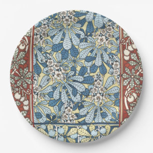 Prato De Papel Padrão Floral de Castanheira Art Nouveau Antigo