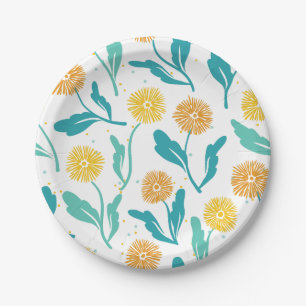 Prato De Papel Padrão Floral de Dandelion Amarelo - Inspirado na