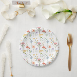 Prato De Papel Padrão Floral de Flores Silvestres Aquarela