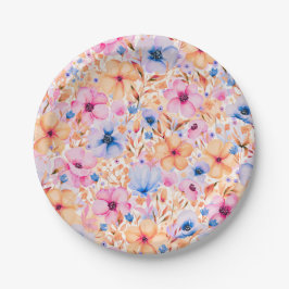 Prato De Papel Padrão Floral de Flores Silvestres Coloridas em Aq