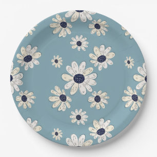 Prato De Papel Padrão Floral de Margarida Minimalista (2)