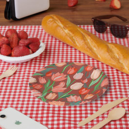 Prato De Papel Padrão Floral de Tulipa Elegante – Primavera Verme