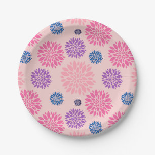 Prato De Papel Padrão Floral Decorativo Rosa Roxo e Azul