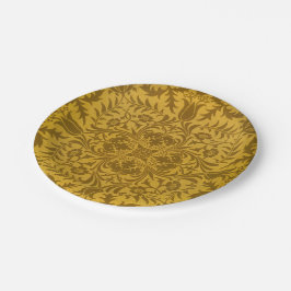 Prato De Papel Padrão floral dourado ornamentado com simétrico