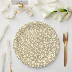 Prato De Papel Padrão Floral Elegante Francês Vintage Beige
