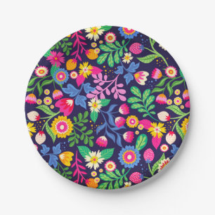 Prato De Papel Padrão Floral Exótico Pintado À Mão- 48330