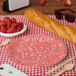 Prato De Papel Padrão Floral Favorito em Vermelho