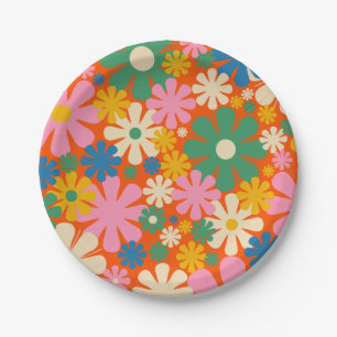 Prato De Papel Padrão Floral Multicolorido 60s 70s das Flores Ret