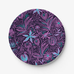 Prato De Papel Padrão Floral Neon Moderno Roxo