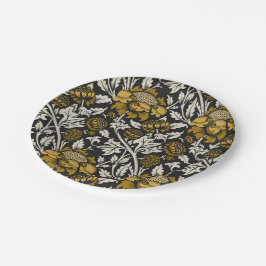 Prato De Papel Padrão floral ornamentado com grandes flores doura