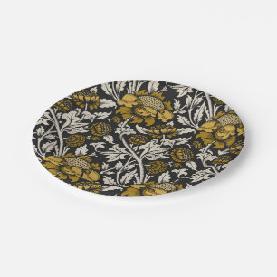 Prato De Papel Padrão floral ornamentado com grandes flores doura