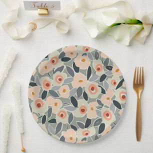 Prato De Papel Padrão Floral Ousado Desenhado à Mão com Tinta - P