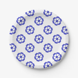 Prato De Papel Padrão Floral Redondo Azul