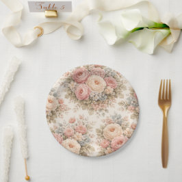 Prato De Papel Padrão Floral Rosa Vintage | Pastel Elegante