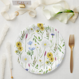 Prato De Papel Padrão Floral Selvagem de Cores Aquáticas