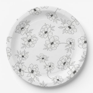 Prato De Papel Padrão Floral Sem Costura de Arte de Linha Minimal