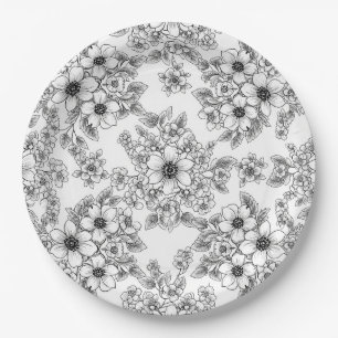 Prato De Papel Padrão Floral Sem Costura de Arte de Linha Minimal