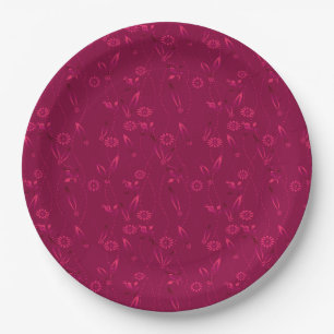 Prato De Papel Padrão floral simples retrô vermelho