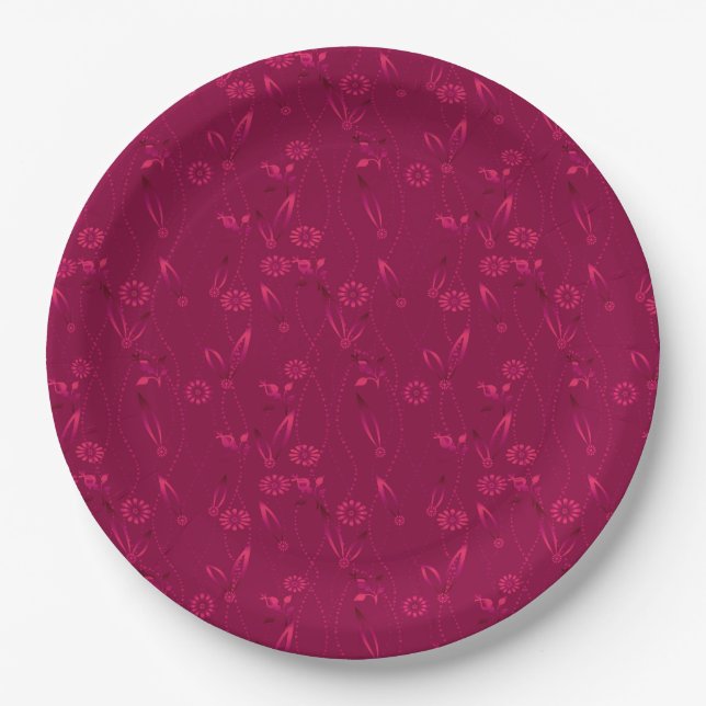 Prato De Papel Padrão floral simples retrô vermelho (Frente)