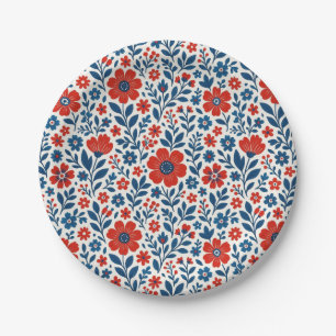 Prato De Papel Padrão floral temático EUA/americano