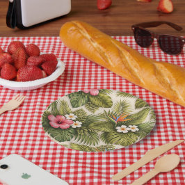 Prato De Papel Padrão Floral Tropical – Hibisco, Monstera