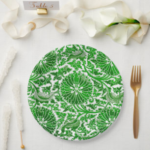 Prato De Papel Padrão Floral Verde e Branco