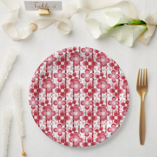Prato De Papel Padrão floral vermelho e branco