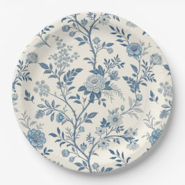 Prato De Papel Padrão floral vintage azul Toile de Jouy