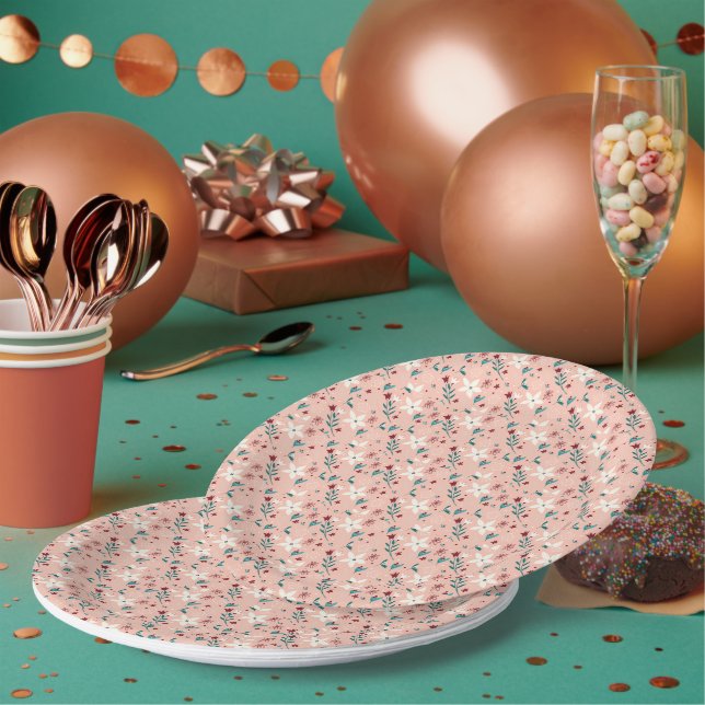 Prato De Papel Padrão Froral Chic Elegante Rosa (Múltiplo)