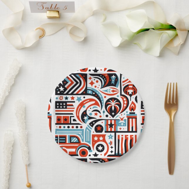 Prato De Papel Padrão Generativo de 4 de Julho (Casamento)