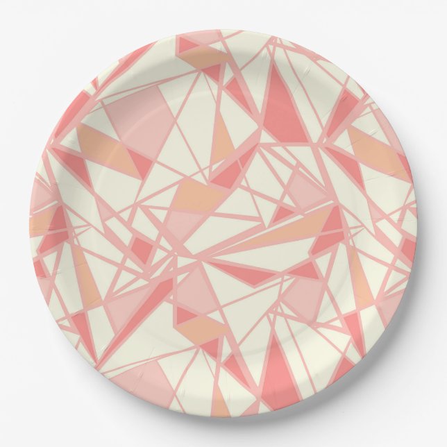 Prato De Papel Padrão geométrico abstrato rosa bege (Frente)