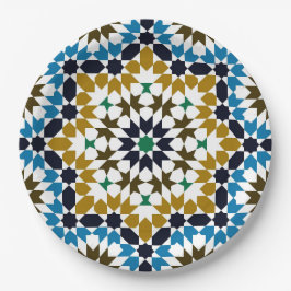 Prato De Papel Padrão Geométrico Boho Tradicional Mosaico Marroqu