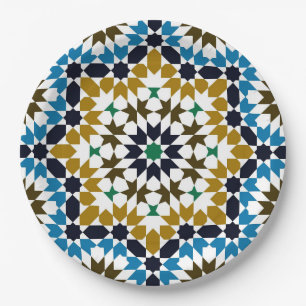 Prato De Papel Padrão Geométrico Boho Tradicional Mosaico Marroqu