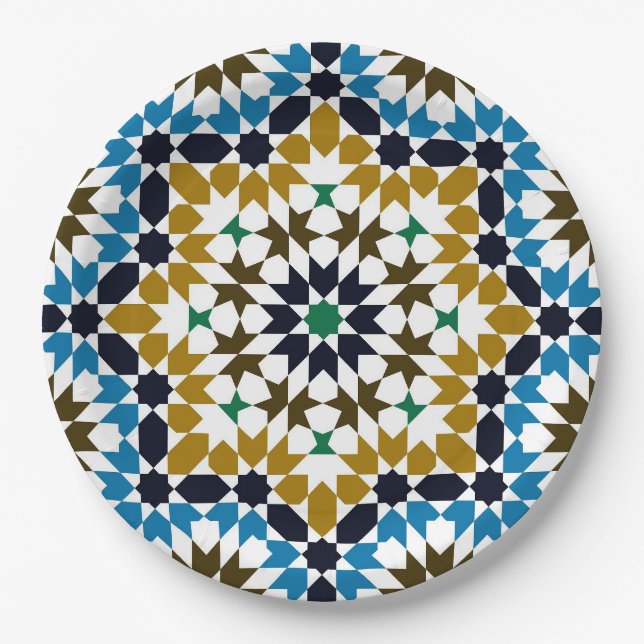 Prato De Papel Padrão Geométrico Boho Tradicional Mosaico Marroqu (Frente)
