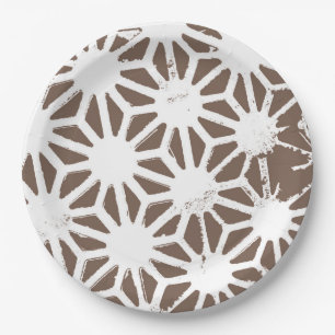 Prato De Papel Padrão geométrico castanho e branco