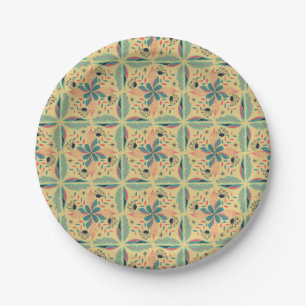 Prato De Papel padrão geométrico com floral azul e verde