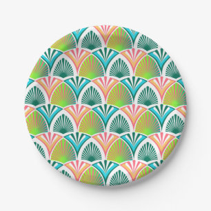 Prato De Papel Padrão geométrico com palmeiras e flores