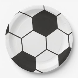 Prato De Papel Padrão Geométrico de Bola de Futebol Preto e Branc